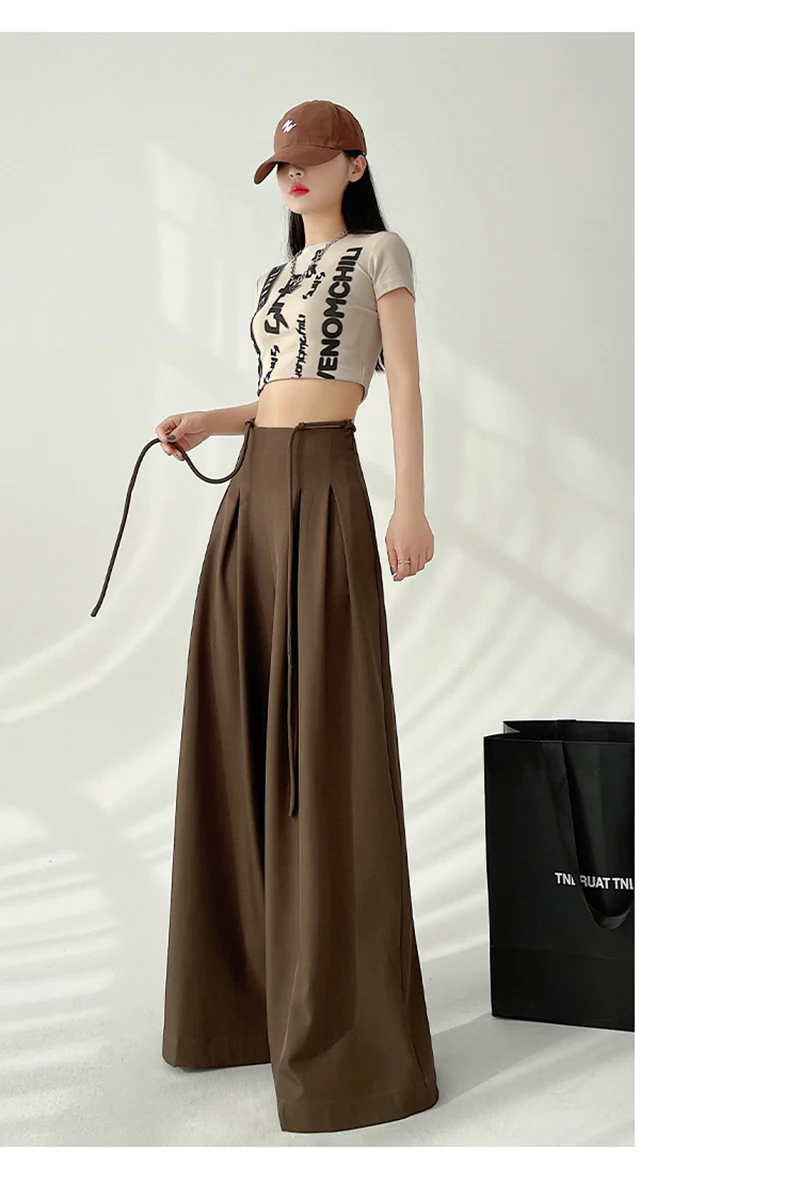 MEXZT Streetwear Wide Leg Pants Women Korean Black High Waist Suit Pants Summer Fashion Elegant Lace Up Straight Trousers New