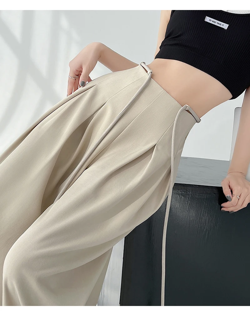 MEXZT Streetwear Wide Leg Pants Women Korean Black High Waist Suit Pants Summer Fashion Elegant Lace Up Straight Trousers New
