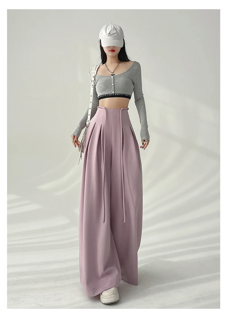 MEXZT Streetwear Wide Leg Pants Women Korean Black High Waist Suit Pants Summer Fashion Elegant Lace Up Straight Trousers New