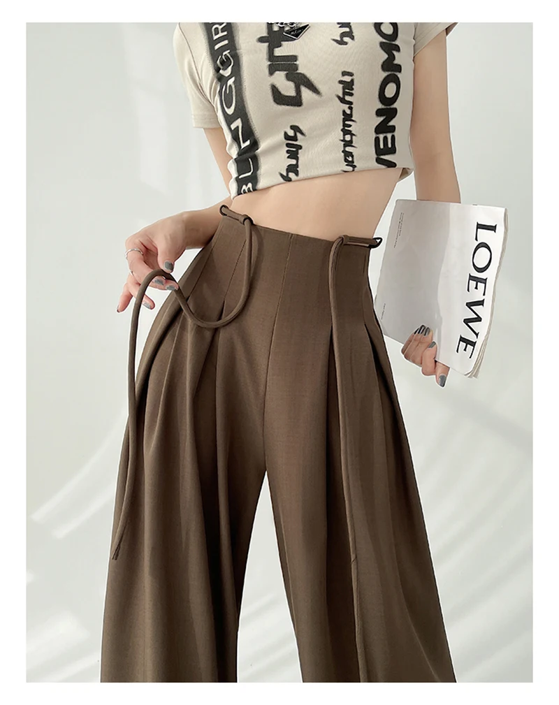 MEXZT Streetwear Wide Leg Pants Women Korean Black High Waist Suit Pants Summer Fashion Elegant Lace Up Straight Trousers New