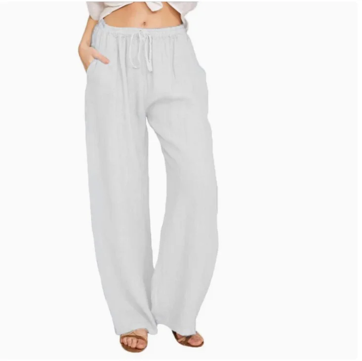 Summer Autumn Women Fashion Cotton Linen Pants Elastic Waist Loose Straight Pants Female Casual Solid Color Versatile Trousers