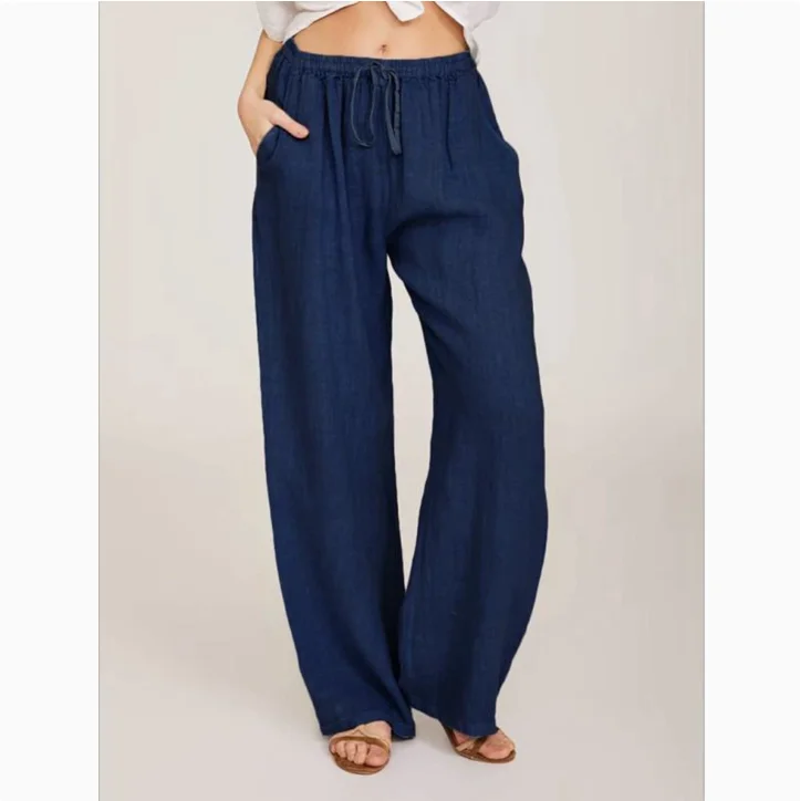 Summer Autumn Women Fashion Cotton Linen Pants Elastic Waist Loose Straight Pants Female Casual Solid Color Versatile Trousers