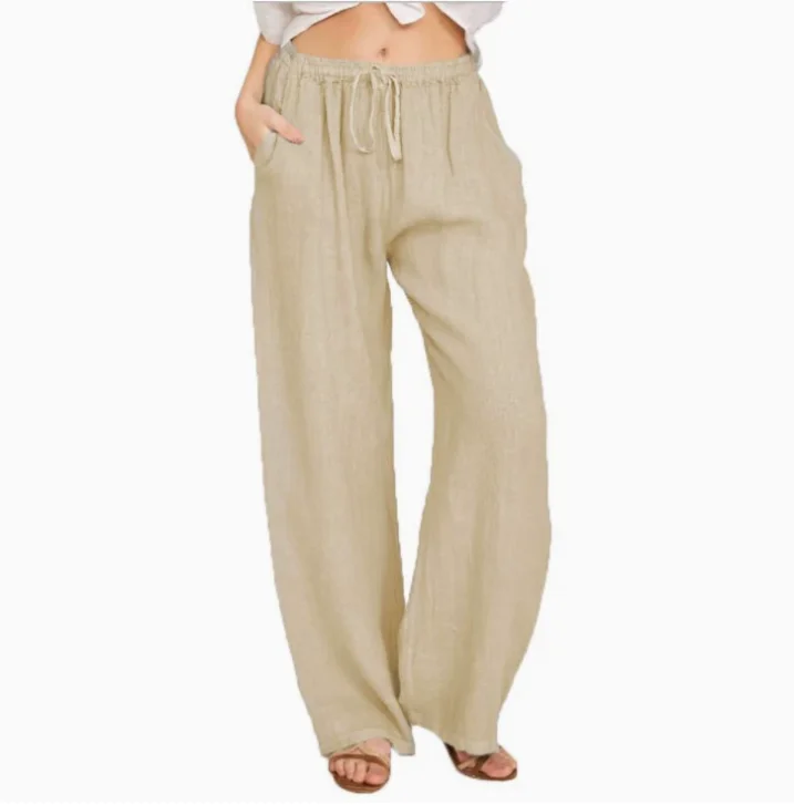 Summer Autumn Women Fashion Cotton Linen Pants Elastic Waist Loose Straight Pants Female Casual Solid Color Versatile Trousers