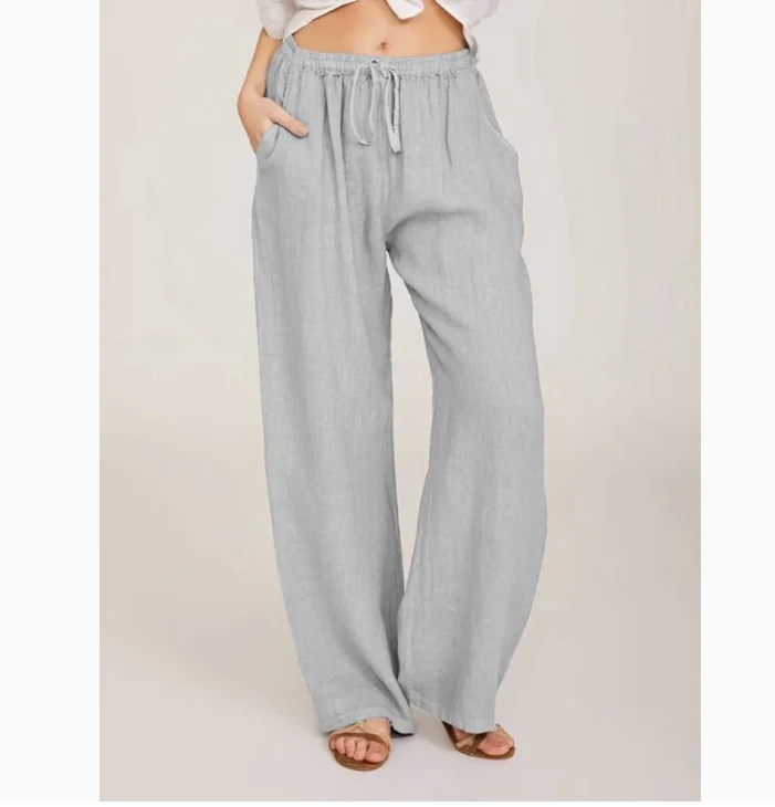 Summer Autumn Women Fashion Cotton Linen Pants Elastic Waist Loose Straight Pants Female Casual Solid Color Versatile Trousers