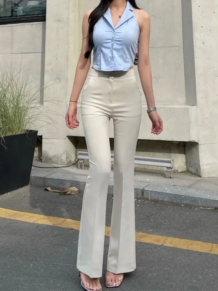 Office New Slim High Waisted Suit Pants Korean Fashion Women's Casual Bootcut Pantalones Wide Leg Straight Elegant Trousers