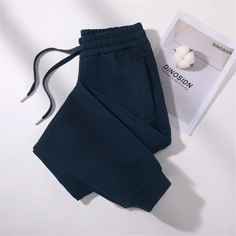 Fashion Spring Autumn 380g Cotton Sweatpants Women's Casual Trousers 7-colors Elastic-waist Pencil Pants Comfy Bundle Foot Pants