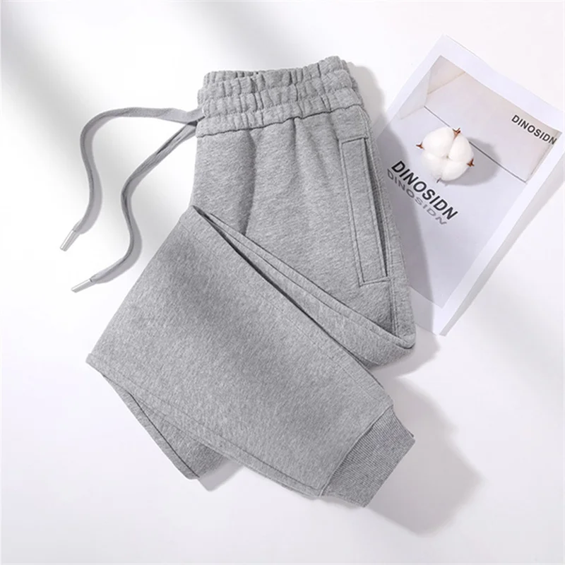 Fashion Spring Autumn 380g Cotton Sweatpants Women's Casual Trousers 7-colors Elastic-waist Pencil Pants Comfy Bundle Foot Pants