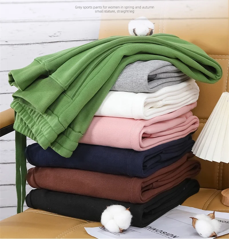 Fashion Spring Autumn 380g Cotton Sweatpants Women's Casual Trousers 7-colors Elastic-waist Pencil Pants Comfy Bundle Foot Pants