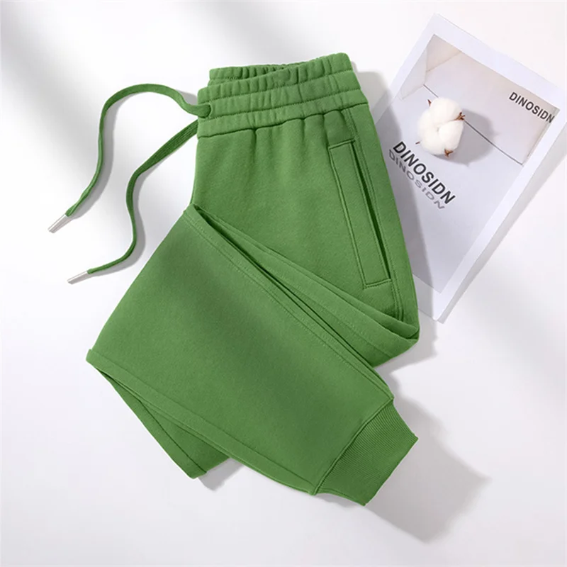 Fashion Spring Autumn 380g Cotton Sweatpants Women's Casual Trousers 7-colors Elastic-waist Pencil Pants Comfy Bundle Foot Pants