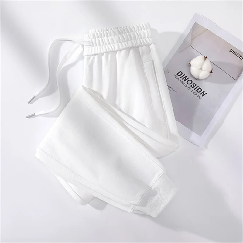 Fashion Spring Autumn 380g Cotton Sweatpants Women's Casual Trousers 7-colors Elastic-waist Pencil Pants Comfy Bundle Foot Pants