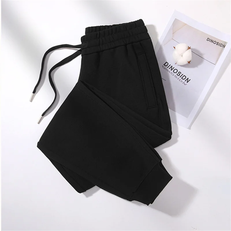Fashion Spring Autumn 380g Cotton Sweatpants Women's Casual Trousers 7-colors Elastic-waist Pencil Pants Comfy Bundle Foot Pants