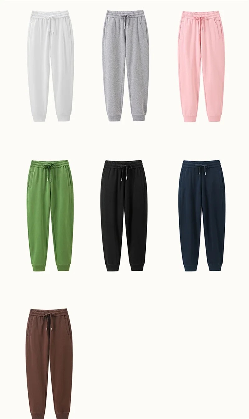 Fashion Spring Autumn 380g Cotton Sweatpants Women's Casual Trousers 7-colors Elastic-waist Pencil Pants Comfy Bundle Foot Pants