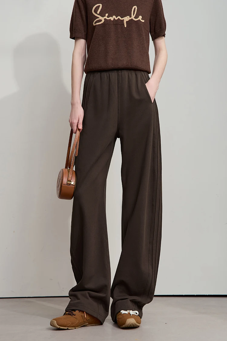 AMII Minimalist 2025 Autumn New Arrival Lady Wide Leg Pants Loose Pure Cotton Knitted Casual Trousers Women Clothing 12523098