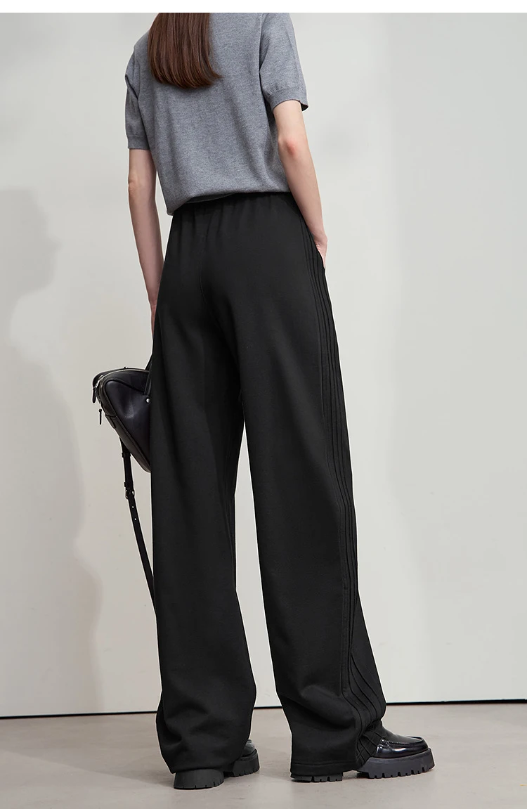 AMII Minimalist 2025 Autumn New Arrival Lady Wide Leg Pants Loose Pure Cotton Knitted Casual Trousers Women Clothing 12523098