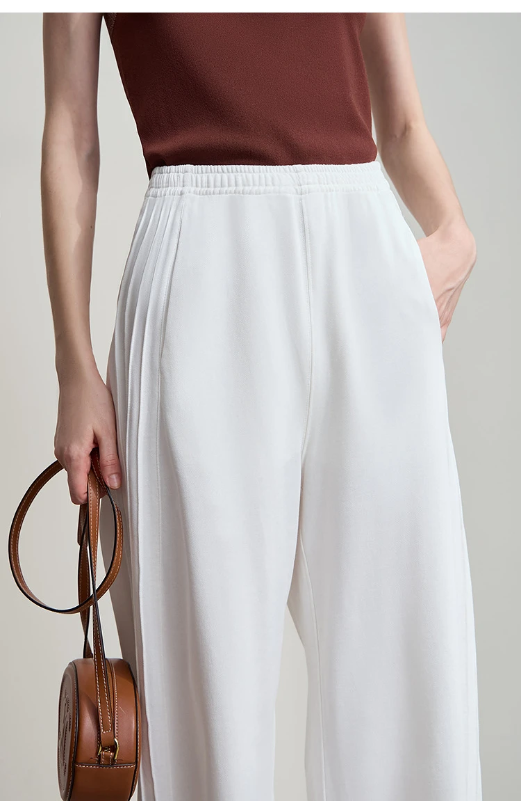 AMII Minimalist 2025 Autumn New Arrival Lady Wide Leg Pants Loose Pure Cotton Knitted Casual Trousers Women Clothing 12523098