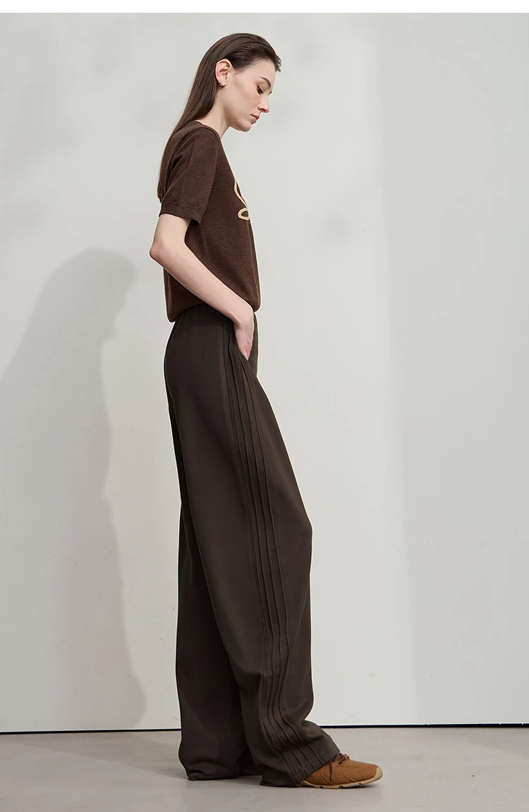 AMII Minimalist 2025 Autumn New Arrival Lady Wide Leg Pants Loose Pure Cotton Knitted Casual Trousers Women Clothing 12523098