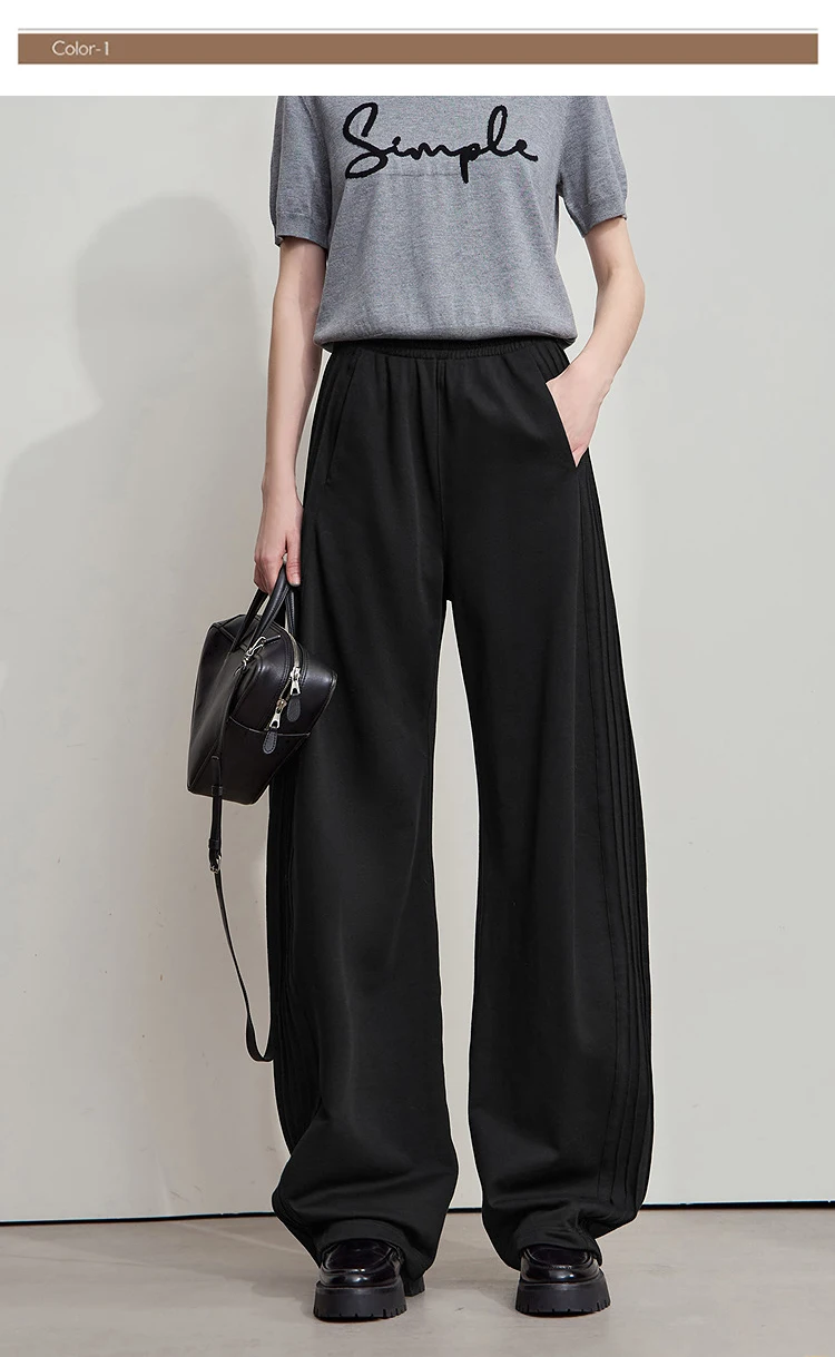 AMII Minimalist 2025 Autumn New Arrival Lady Wide Leg Pants Loose Pure Cotton Knitted Casual Trousers Women Clothing 12523098