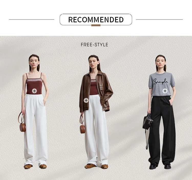 AMII Minimalist 2025 Autumn New Arrival Lady Wide Leg Pants Loose Pure Cotton Knitted Casual Trousers Women Clothing 12523098