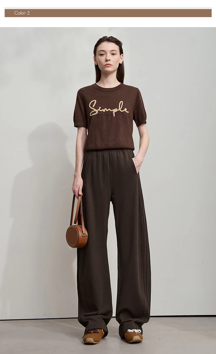 AMII Minimalist 2025 Autumn New Arrival Lady Wide Leg Pants Loose Pure Cotton Knitted Casual Trousers Women Clothing 12523098
