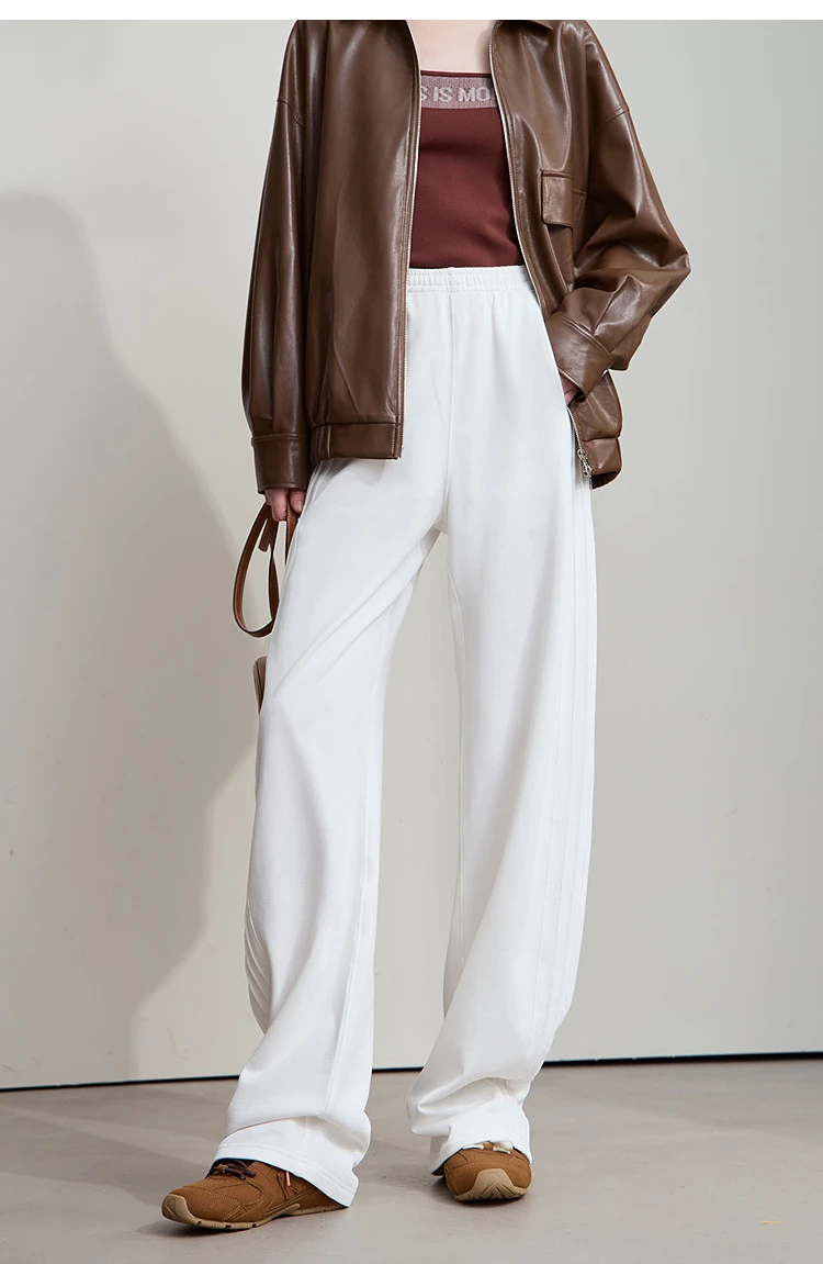 AMII Minimalist 2025 Autumn New Arrival Lady Wide Leg Pants Loose Pure Cotton Knitted Casual Trousers Women Clothing 12523098