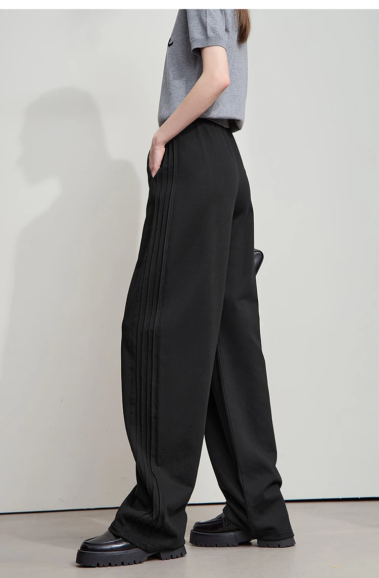 AMII Minimalist 2025 Autumn New Arrival Lady Wide Leg Pants Loose Pure Cotton Knitted Casual Trousers Women Clothing 12523098