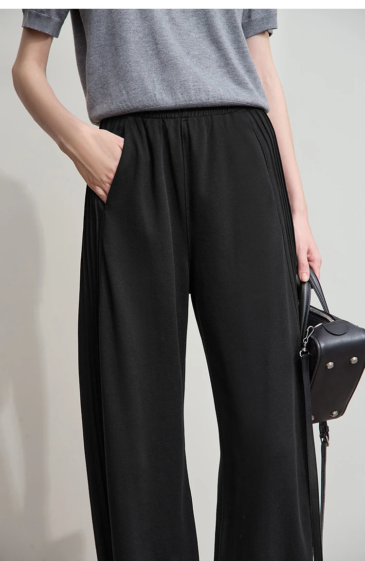 AMII Minimalist 2025 Autumn New Arrival Lady Wide Leg Pants Loose Pure Cotton Knitted Casual Trousers Women Clothing 12523098