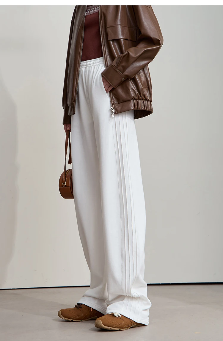 AMII Minimalist 2025 Autumn New Arrival Lady Wide Leg Pants Loose Pure Cotton Knitted Casual Trousers Women Clothing 12523098