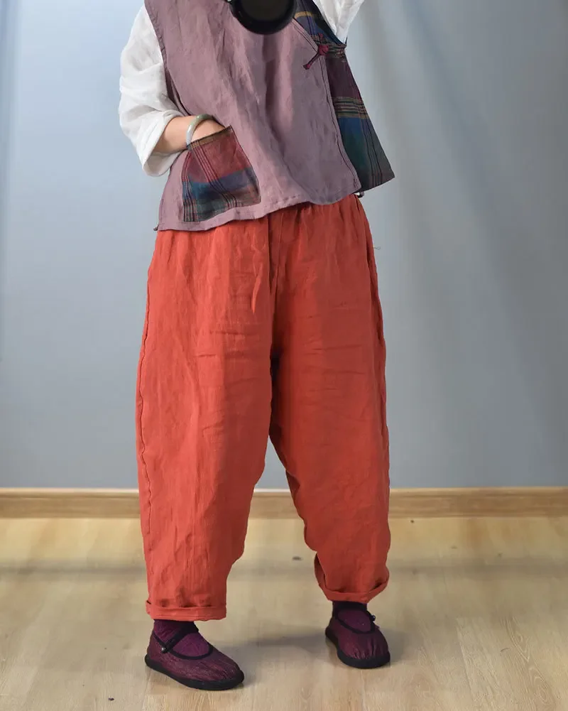 High Quality Cotton Linen Harem Pants Women New 2024 Autumn Vintage Style Solid Color Loose Female Ankle-length Casual Pant M182