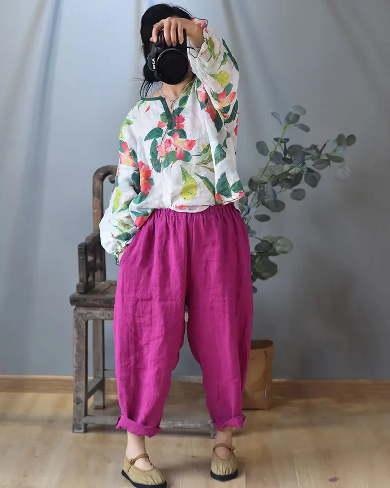 High Quality Cotton Linen Harem Pants Women New 2024 Autumn Vintage Style Solid Color Loose Female Ankle-length Casual Pant M182