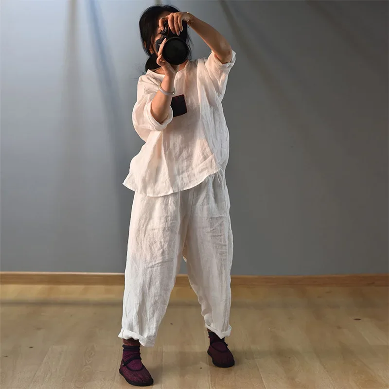 High Quality Cotton Linen Harem Pants Women New 2024 Autumn Vintage Style Solid Color Loose Female Ankle-length Casual Pant M182