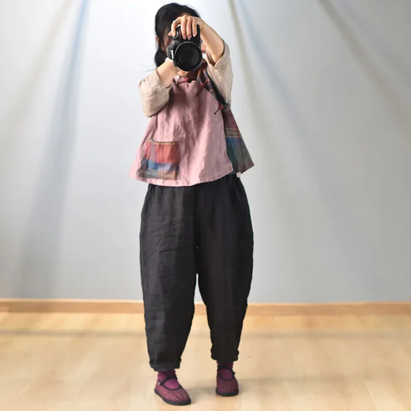 High Quality Cotton Linen Harem Pants Women New 2024 Autumn Vintage Style Solid Color Loose Female Ankle-length Casual Pant M182