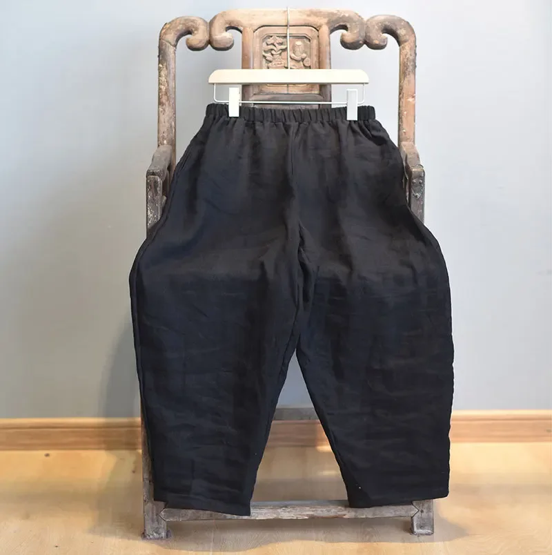 High Quality Cotton Linen Harem Pants Women New 2024 Autumn Vintage Style Solid Color Loose Female Ankle-length Casual Pant M182