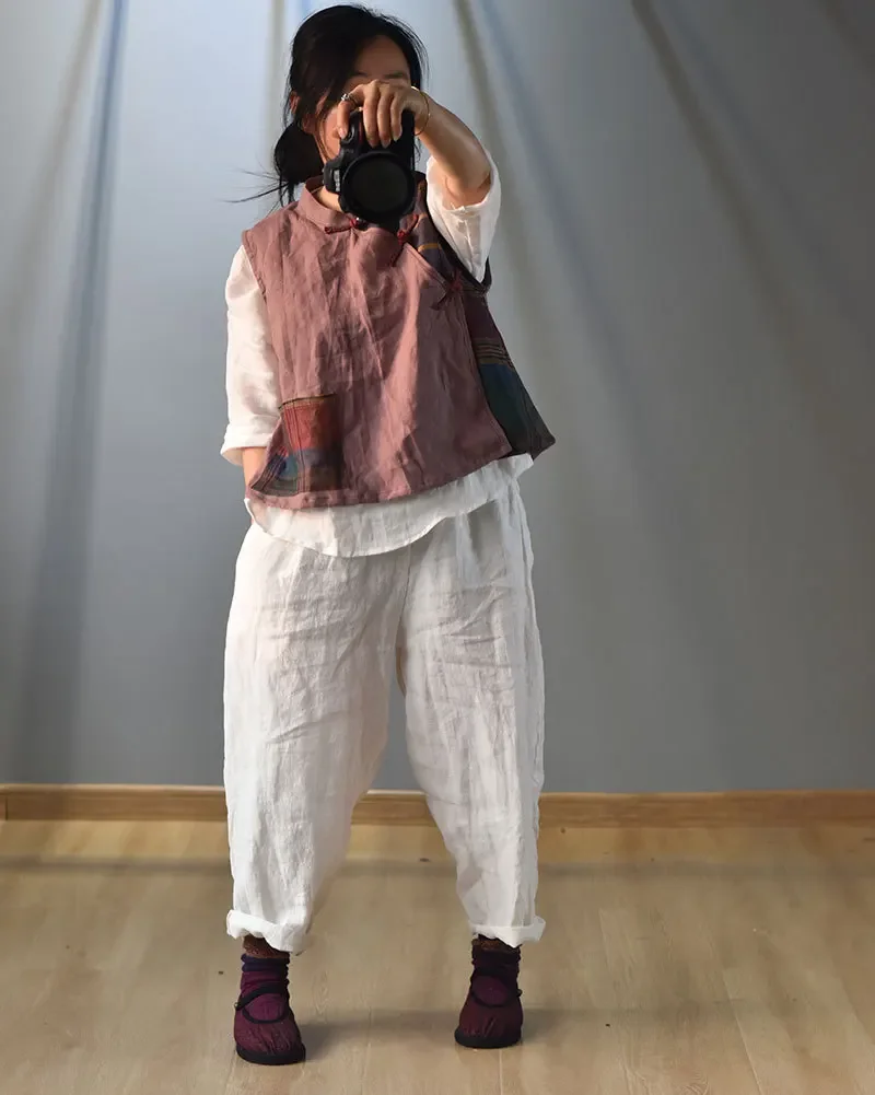 High Quality Cotton Linen Harem Pants Women New 2024 Autumn Vintage Style Solid Color Loose Female Ankle-length Casual Pant M182