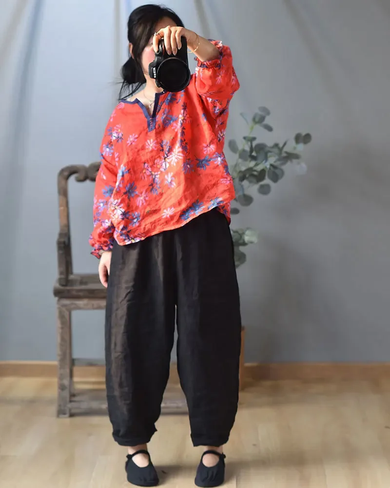 High Quality Cotton Linen Harem Pants Women New 2024 Autumn Vintage Style Solid Color Loose Female Ankle-length Casual Pant M182