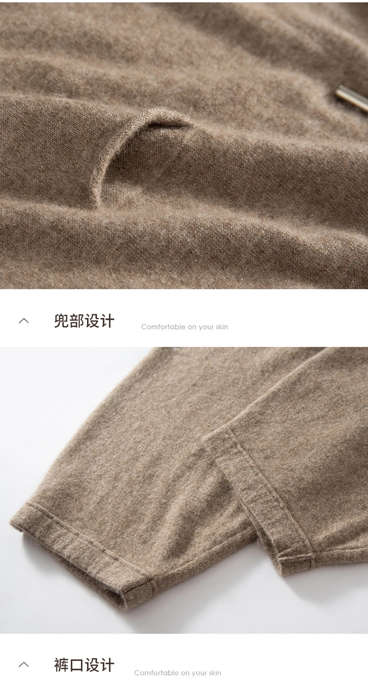 Women Cashmere Pants Autumn Winter Casual Loose Long Bloomers 100% Cashmere Knit Pants Chic Drawstring Pocket Cashmere Trousers