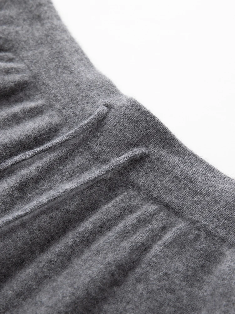 Women Cashmere Pants Autumn Winter Casual Loose Long Bloomers 100% Cashmere Knit Pants Chic Drawstring Pocket Cashmere Trousers