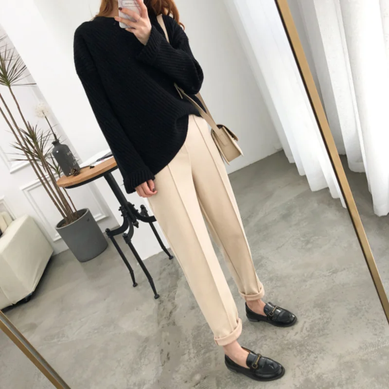 Thicken Women Pencil Pants 2026 Autumn Winter Trousers OL Style Female Work Suit Pants Loose Female Trousers Capris 6648