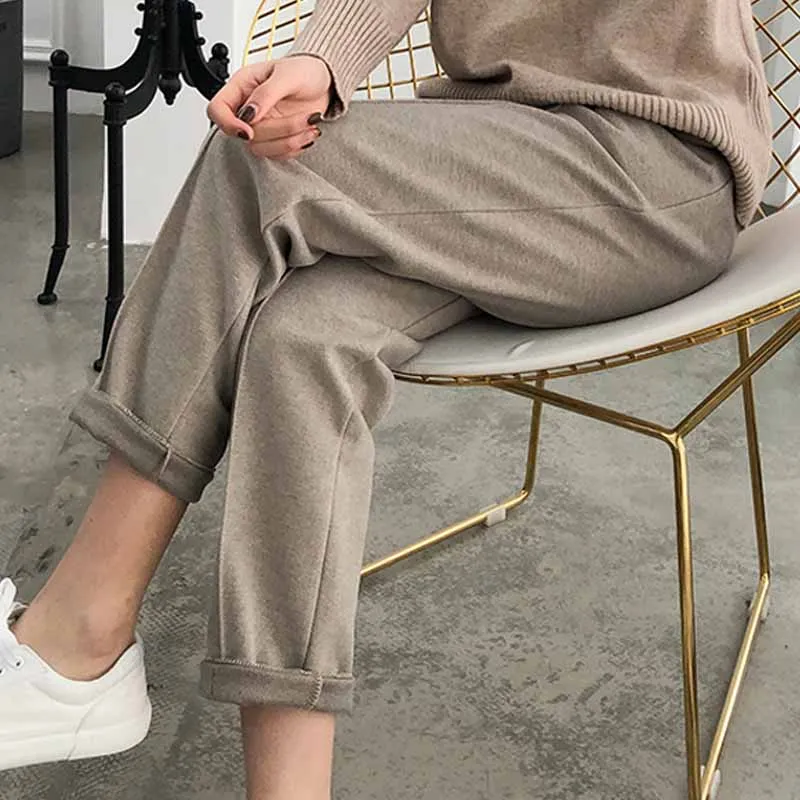 Thicken Women Pencil Pants 2026 Autumn Winter Trousers OL Style Female Work Suit Pants Loose Female Trousers Capris 6648