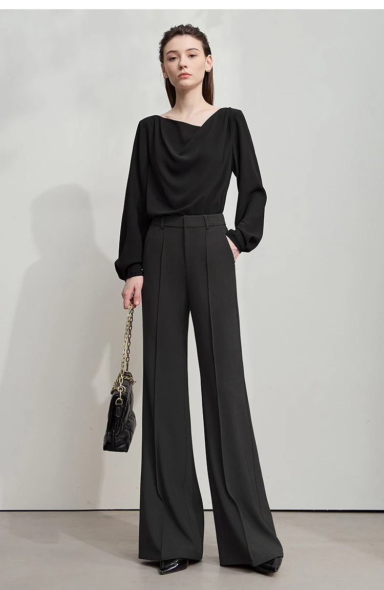 AMII Minimalist Women Casual Pants 2025 Autumn Fashion Black Wide Leg Pants Anti Wrinkle Loose Trousers Women's Clothes 12523100