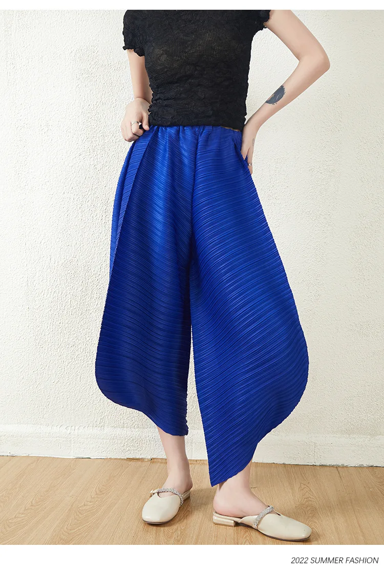 Miyake Pleated Bloomers Women Big Size High Waist Harem Pants Korean Fashion Loose Casual Wide Leg Trousers