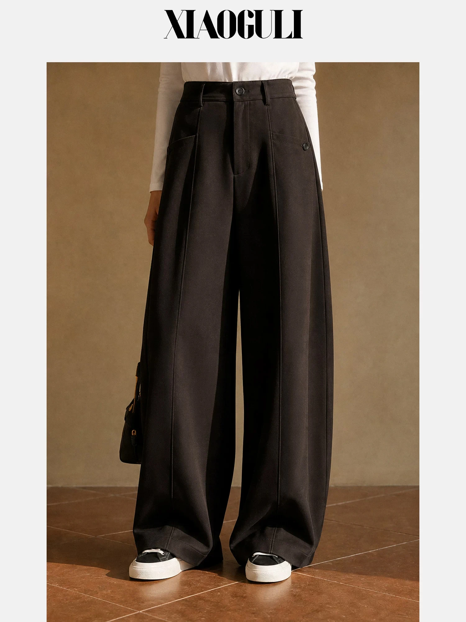 XIAOGULI Women Commuter Wide Leg Pants 2026 Autumn Winter High Waist Structured Loose Casual Trousers Office Daily Outfit