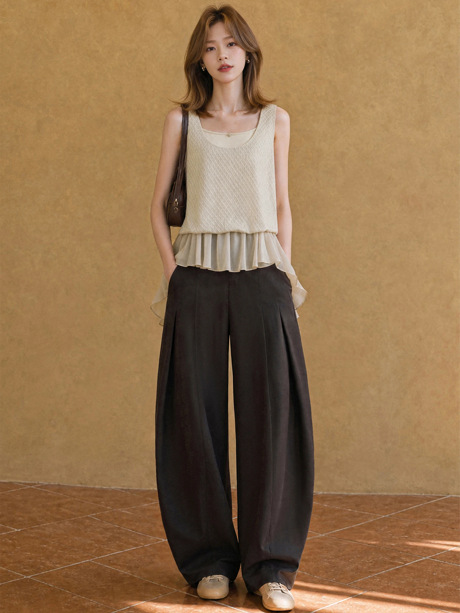 XIAOGULI Women Commuter Wide Leg Pants 2026 Autumn Winter High Waist Structured Loose Casual Trousers Office Daily Outfit