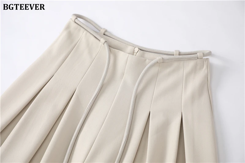 BGTEEVER Stylish Lace-up High Waist Floor-Length Suit Pants Women Spring Summer Loose Pockets Wide Leg Trousers Women