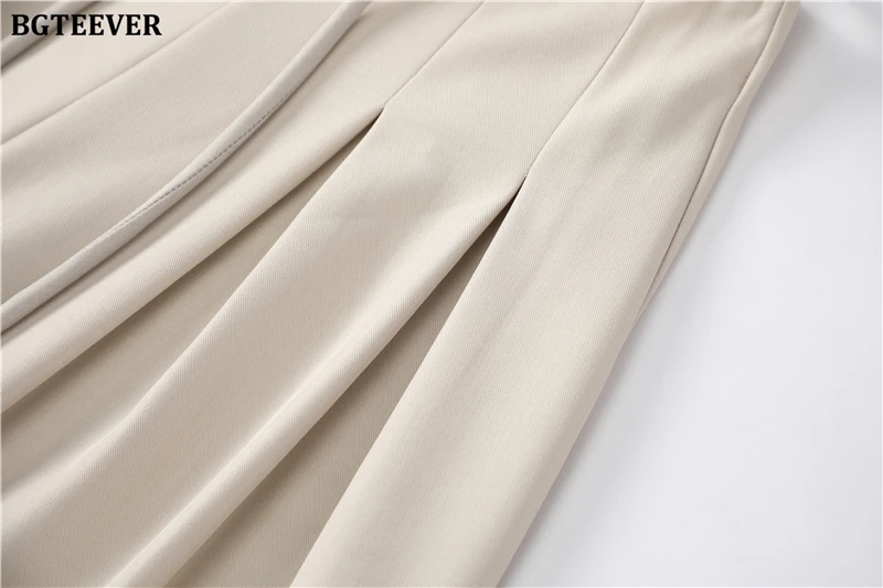 BGTEEVER Stylish Lace-up High Waist Floor-Length Suit Pants Women Spring Summer Loose Pockets Wide Leg Trousers Women