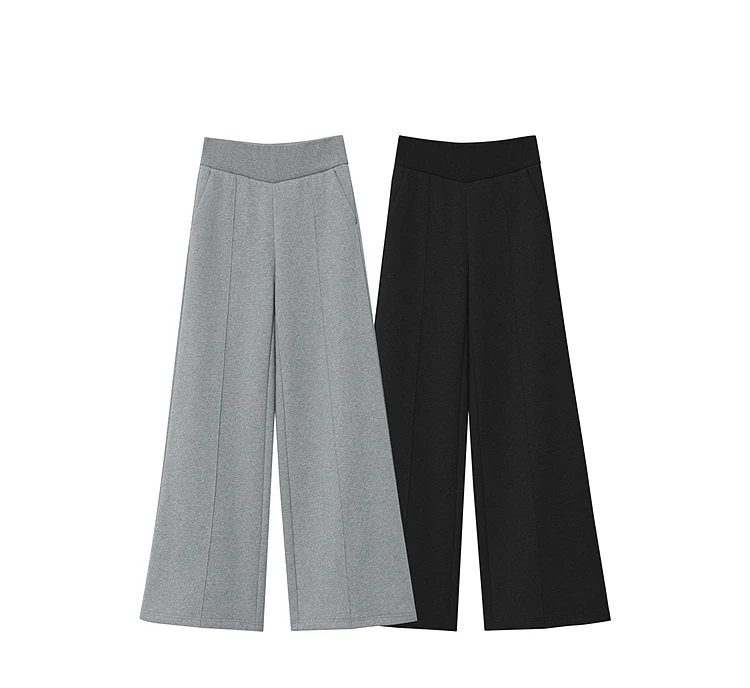 Amii Casual Women's Pants 2025 Winter New Thicken Cotton Warm Elastic High Waist Sollid Versatile Wide Leg Trousers 12544138