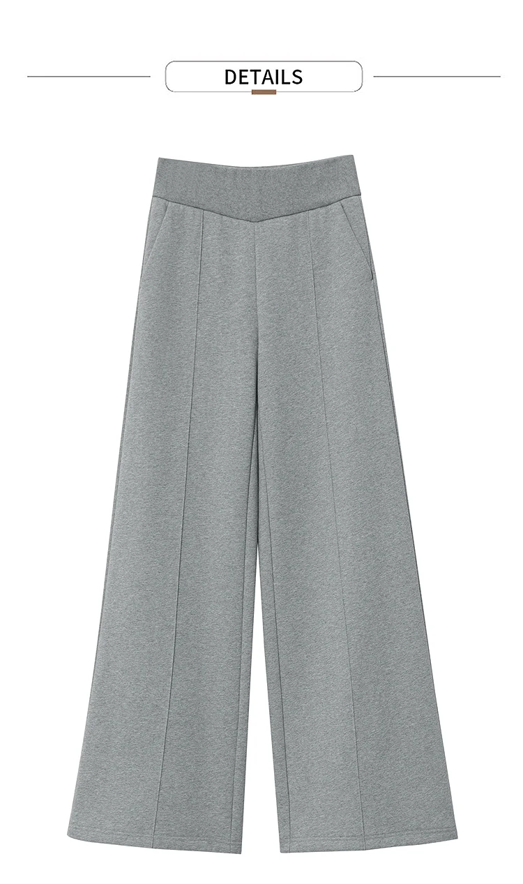 Amii Casual Women's Pants 2025 Winter New Thicken Cotton Warm Elastic High Waist Sollid Versatile Wide Leg Trousers 12544138