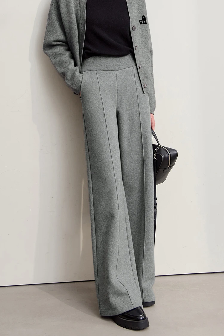 Amii Casual Women's Pants 2025 Winter New Thicken Cotton Warm Elastic High Waist Sollid Versatile Wide Leg Trousers 12544138