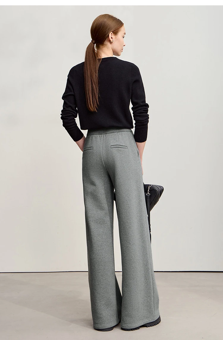 Amii Casual Women's Pants 2025 Winter New Thicken Cotton Warm Elastic High Waist Sollid Versatile Wide Leg Trousers 12544138