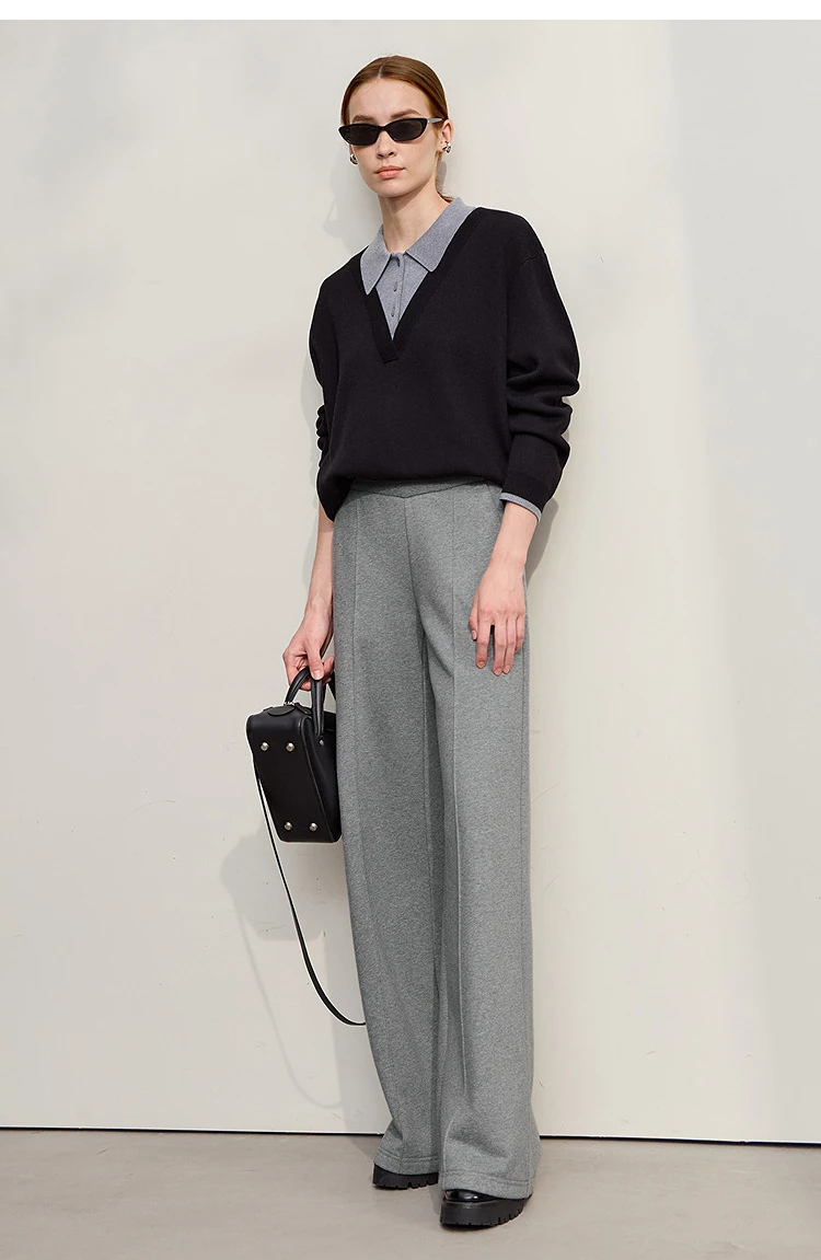 Amii Casual Women's Pants 2025 Winter New Thicken Cotton Warm Elastic High Waist Sollid Versatile Wide Leg Trousers 12544138