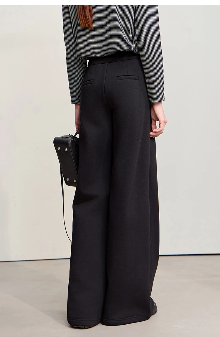 Amii Casual Women's Pants 2025 Winter New Thicken Cotton Warm Elastic High Waist Sollid Versatile Wide Leg Trousers 12544138